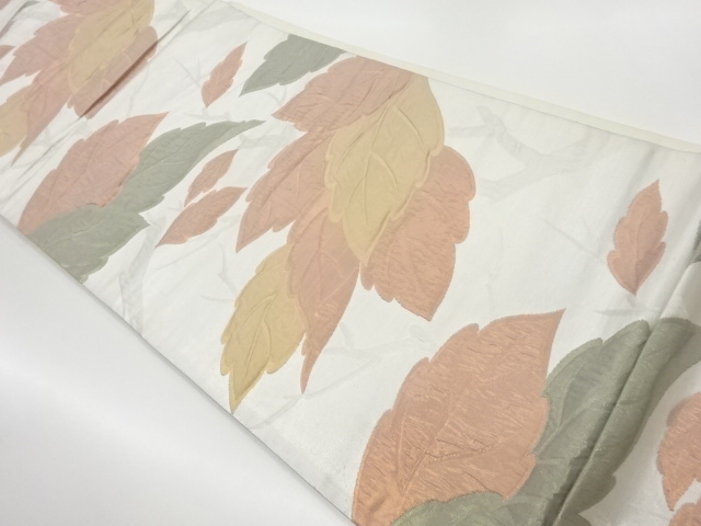 リサイクル　ふくれ織葉模様織出し袋帯